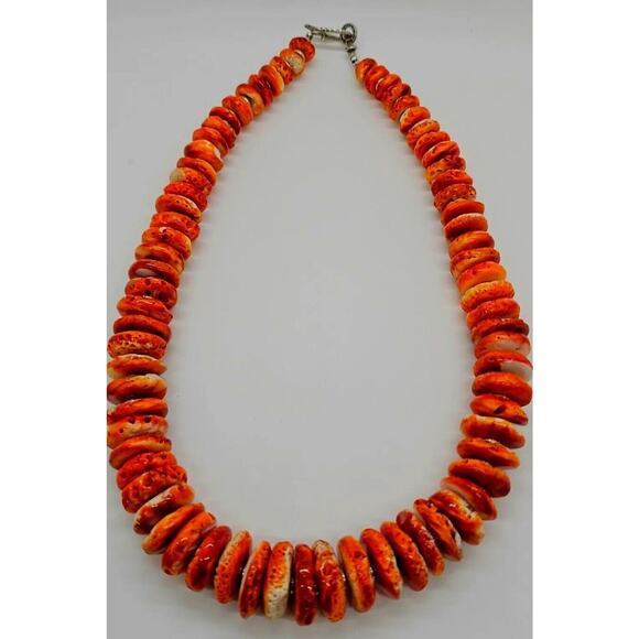 Orange Spiny Oyster Grad. Button Beads Sterling Artisan Necklace NWT - Picture 4 of 11